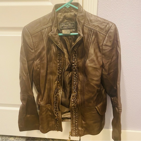 Terry Lewis Classic Luxuries Ruffle Leather Jacket Brown - Picture 7 of 7